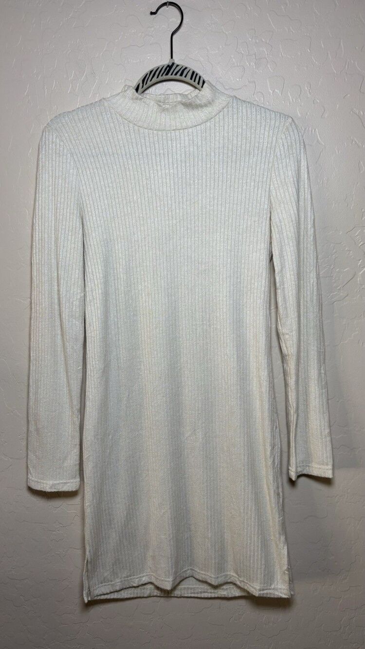 BB Dakota Steve Madden Womens M Ivory Ribbed Mock Neck Long Sleeve Sweater